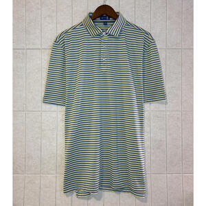 STITCH Men's Golf Polo Large Blue Yellow Stripe Performance Short Sleeve